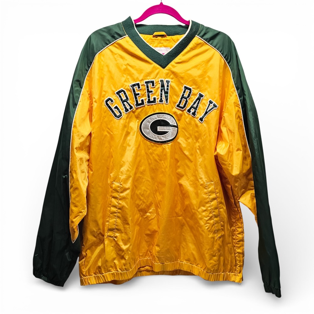 NFL‎ Green Bay Packers Windbreaker Mens XL Yellow Green Pullover V-Neck Jacket